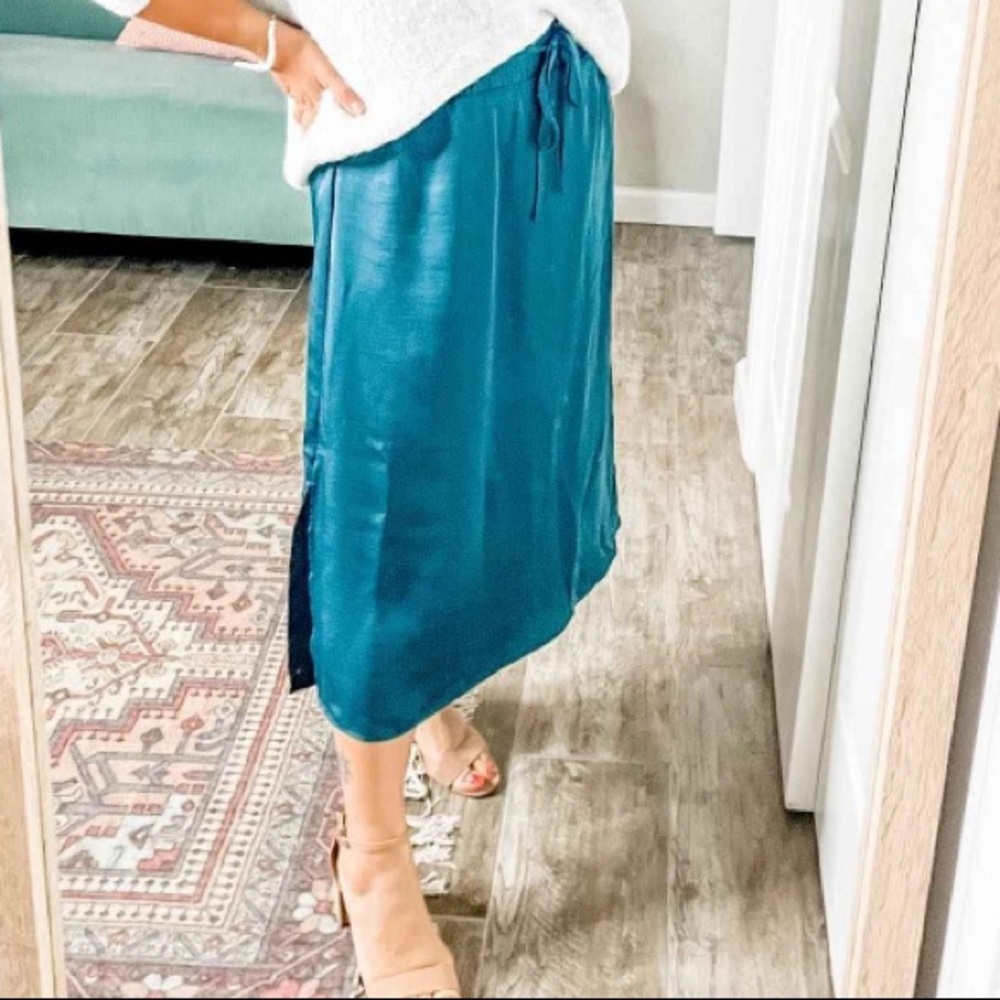 A New Day Midi Skirt in Teal Blue
